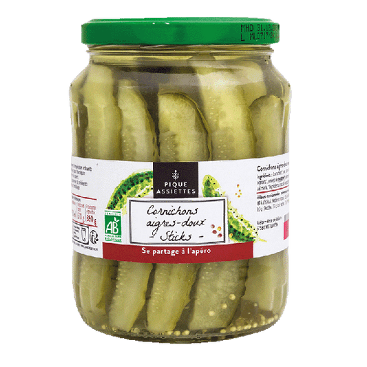 Pique Assiettes -- Cornichons aigres-doux en sticks bio - 360 g